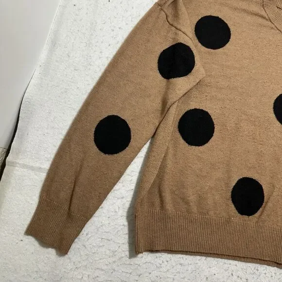 T Tahari Women's Large Long Sleeve Pullover Sweater Brown Black Polka Dot - Picture 7 of 12